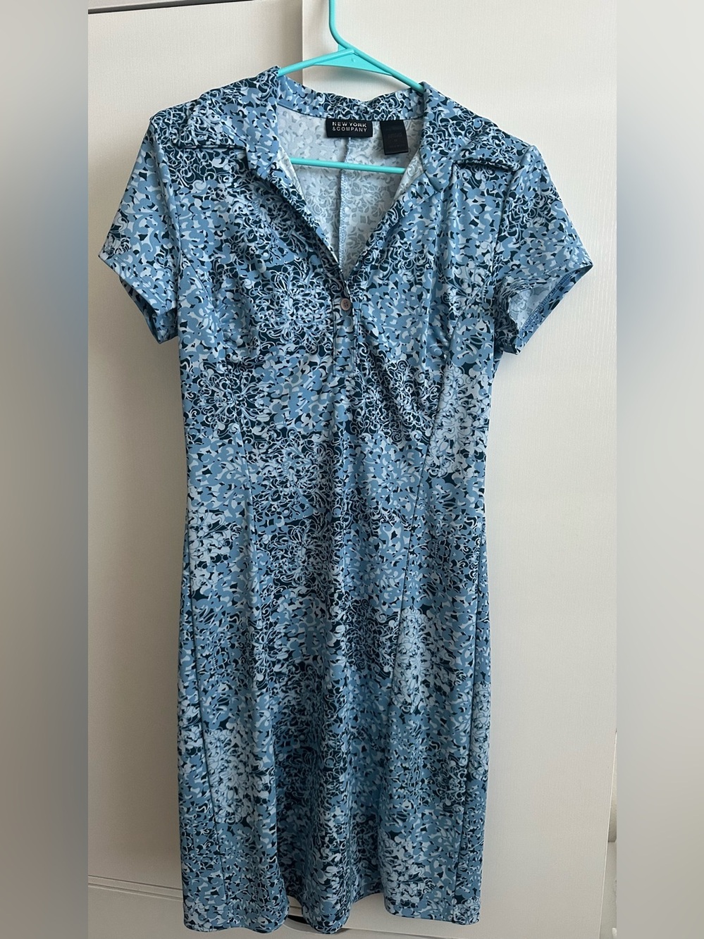 Newport News Blue Floral Print Collared Short Sleeve Dress